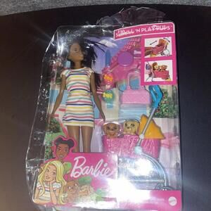 Mattel Barbie Stroll 'N Play Pups Playset Stroller Dogs  Damaged Package